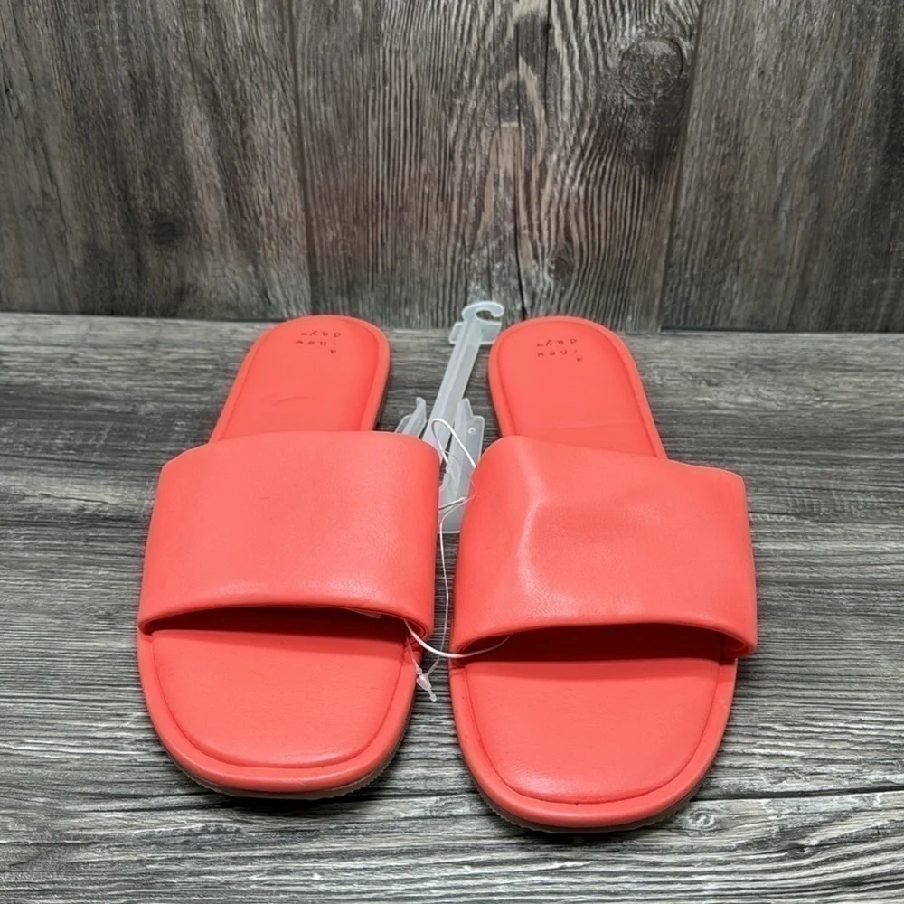 Women's Lulu Slide Sandals - A New Day Coral Orange